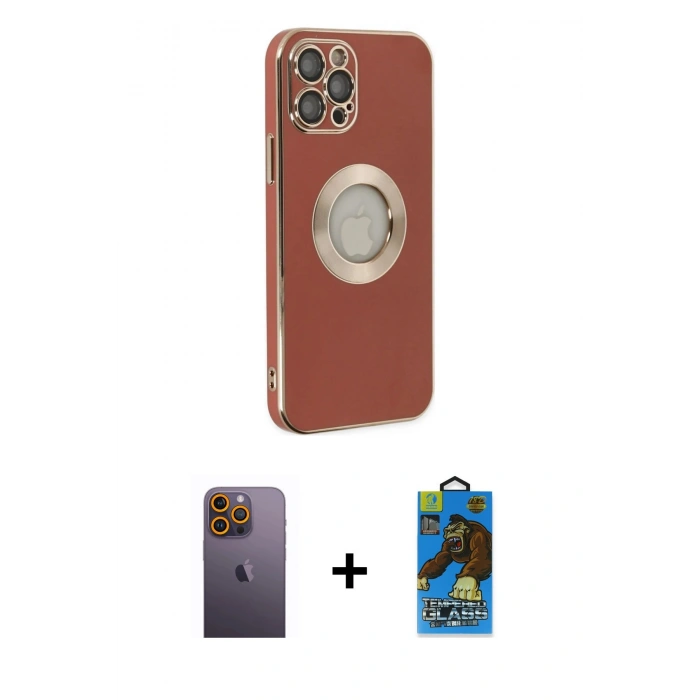 MARSİLYAN™- iPhone 12 Pro Max Kılıf İz Form Serisi - Siyah 18D Cam Ekran Koruyucu + Neon Fosforlu Kamera Lens - SI