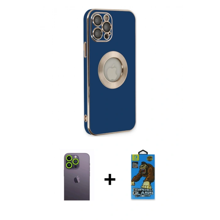 MARSİLYAN™- iPhone 12 Pro Max Kılıf İz Form Serisi - Siyah 18D Cam Ekran Koruyucu + Neon Fosforlu Kamera Lens - YL