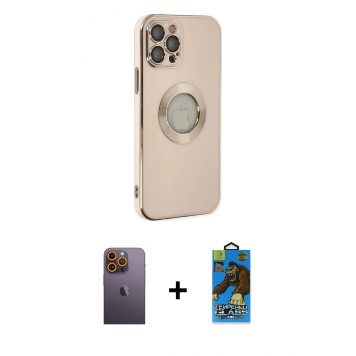MARSİLYAN™- iPhone 12 Pro Max Kılıf İz Form Serisi - Siyah 18D Cam Ekran Koruyucu + Neon Fosforlu Kamera Lens - SI