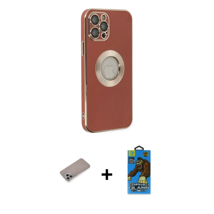MARSİLYAN™- iPhone 12 Pro Max Kılıf İz Form Serisi - Siyah 18D Cam Ekran Koruyucu + Shine Kamera Lens Koruma Cam - SABE