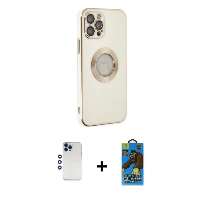 MARSİLYAN™- iPhone 12 Pro Max Kılıf İz Form Serisi - Siyah 18D Cam Ekran Koruyucu + Shine Kamera Lens - LT