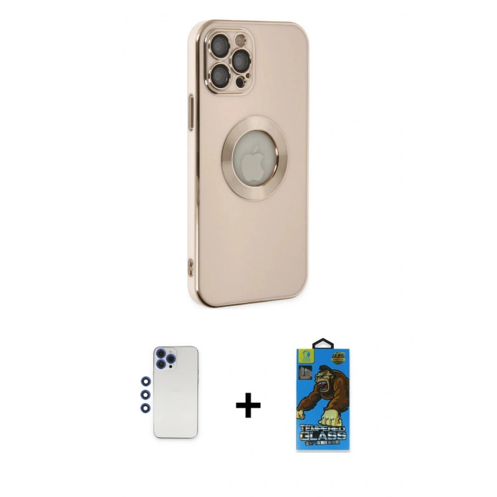 MARSİLYAN™- iPhone 12 Pro Max Kılıf İz Form Serisi - Siyah 18D Cam Ekran Koruyucu + Shine Kamera Lens - LT