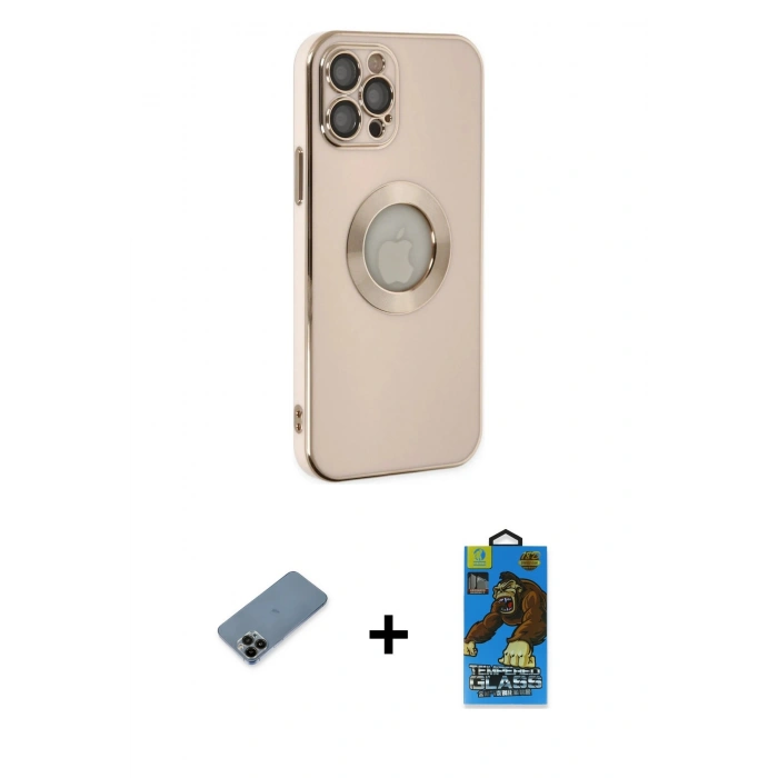 MARSİLYAN™- iPhone 12 Pro Max Kılıf İz Form Serisi - Siyah 18D Cam Ekran Koruyucu + Siyah Shine Kamera Lens Koruma Cam