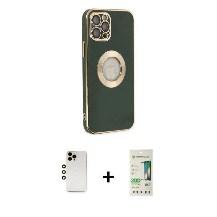 MARSİLYAN™- iPhone 12 Pro Max Kılıf İz Form Serisi - Siyah 20D Premium Cam Ekran Koruyucu + Shine Kamera Lens - GD