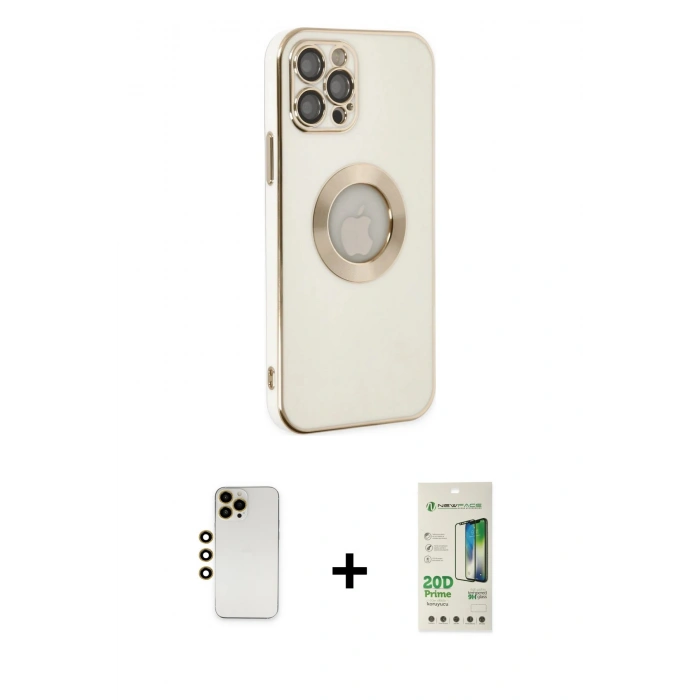 MARSİLYAN™- iPhone 12 Pro Max Kılıf İz Form Serisi - Siyah 20D Premium Cam Ekran Koruyucu + Shine Kamera Lens - GD