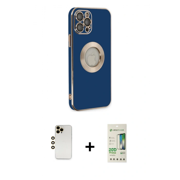 MARSİLYAN™- iPhone 12 Pro Max Kılıf İz Form Serisi - Siyah 20D Premium Cam Ekran Koruyucu + Shine Kamera Lens - GD