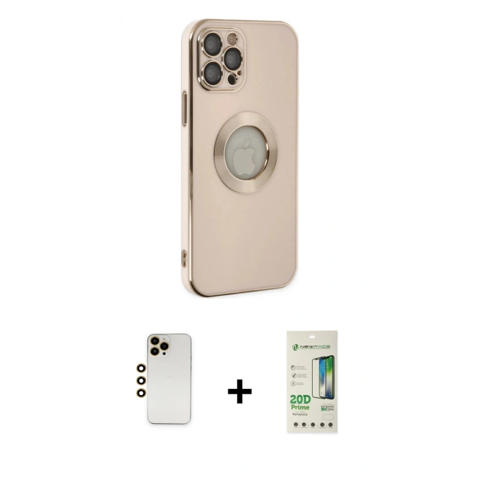 MARSİLYAN™- iPhone 12 Pro Max Kılıf İz Form Serisi - Siyah 20D Premium Cam Ekran Koruyucu + Shine Kamera Lens - GD