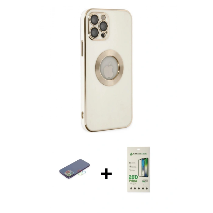 MARSİLYAN™- iPhone 12 Pro Max Kılıf İz Form Serisi - Siyah 20D Premium Cam Ekran Koruyucu + Renkli Kamera Lens Koruma Cam - MI