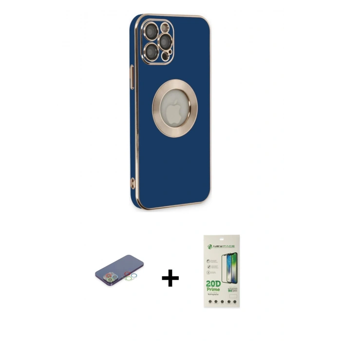 MARSİLYAN™- iPhone 12 Pro Max Kılıf İz Form Serisi - Siyah 20D Premium Cam Ekran Koruyucu + Renkli Kamera Lens Koruma Cam - MI