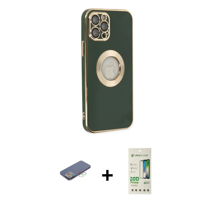 MARSİLYAN™- iPhone 12 Pro Max Kılıf İz Form Serisi - Siyah 20D Premium Cam Ekran Koruyucu + Renkli Kamera Lens Koruma Cam - MI