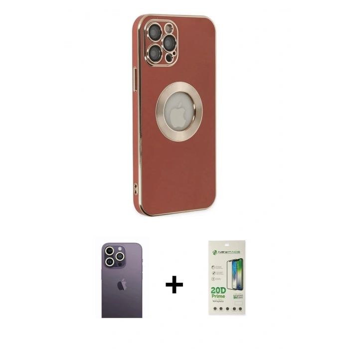 MARSİLYAN™- iPhone 12 Pro Max Kılıf İz Form Serisi - Siyah 20D Premium Cam Ekran Koruyucu + Neon Fosforlu Kamera Lens - BZ