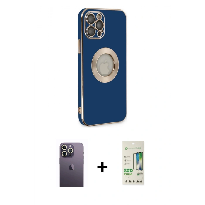 MARSİLYAN™- iPhone 12 Pro Max Kılıf İz Form Serisi - Siyah 20D Premium Cam Ekran Koruyucu + Neon Fosforlu Kamera Lens - BZ