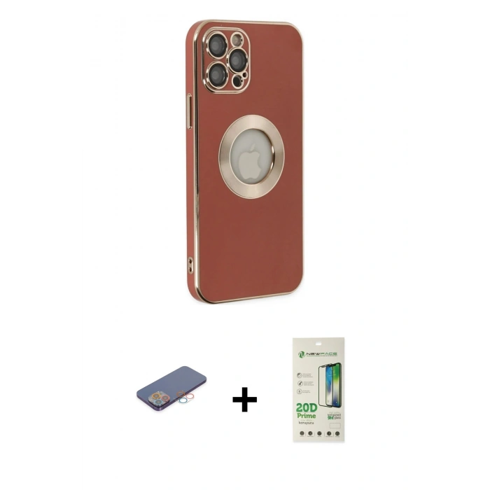 MARSİLYAN™- iPhone 12 Pro Max Kılıf İz Form Serisi - Siyah 20D Premium Cam Ekran Koruyucu + Renkli Kamera Lens Koruma Cam - PE