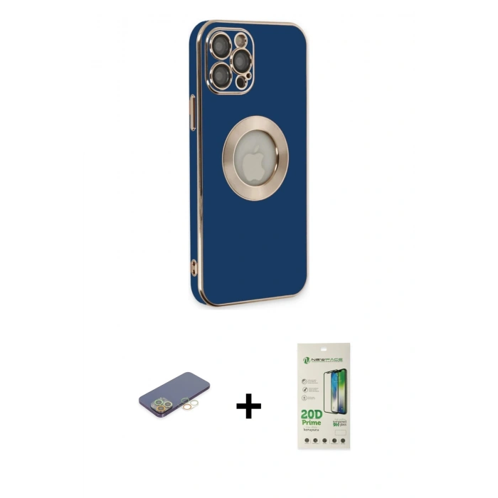 MARSİLYAN™- iPhone 12 Pro Max Kılıf İz Form Serisi - Siyah 20D Premium Cam Ekran Koruyucu + Renkli Kamera Lens Koruma Cam - SI