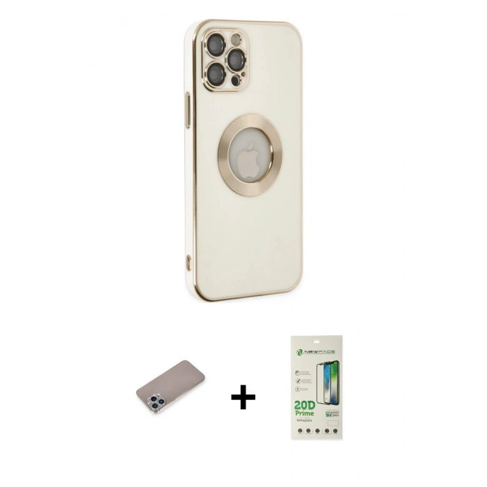 MARSİLYAN™- iPhone 12 Pro Max Kılıf İz Form Serisi - Siyah 20D Premium Cam Ekran Koruyucu + Shine Kamera Lens Koruma Cam - SABE