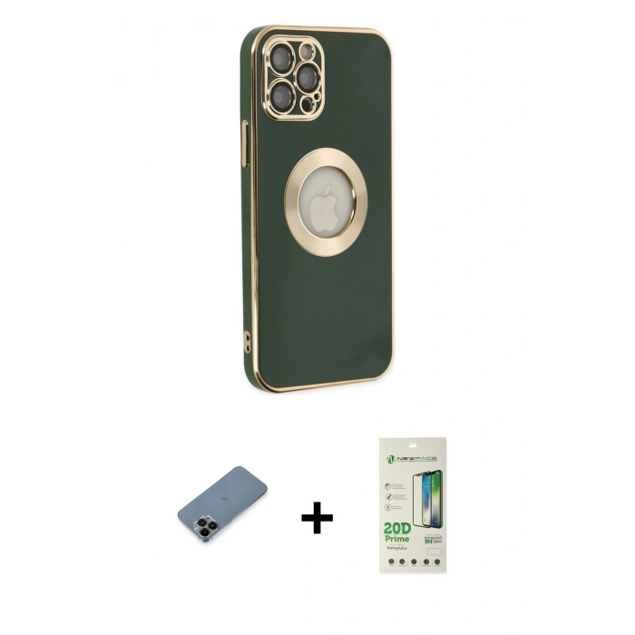 MARSİLYAN™- iPhone 12 Pro Max Kılıf İz Form Serisi - Siyah 20D Premium Cam Ekran Koruyucu + Shine Kamera Lens Koruma Cam - SH