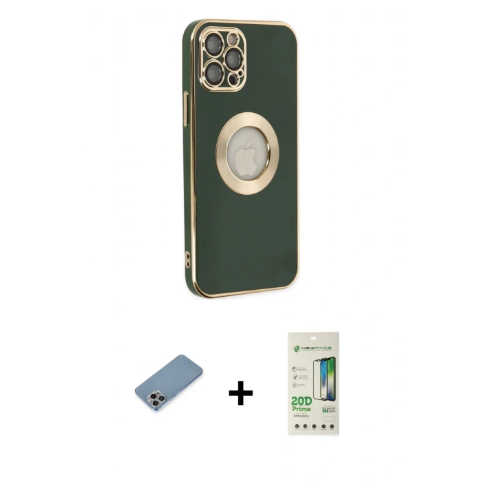 MARSİLYAN™- iPhone 12 Pro Max Kılıf İz Form Serisi - Siyah 20D Premium Cam Ekran Koruyucu + Shine Kamera Lens Koruma Cam - GI