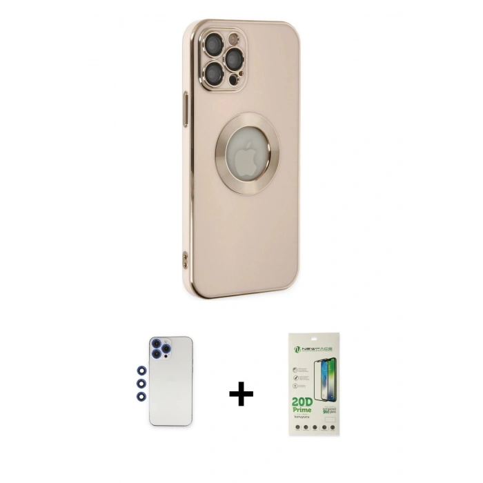 MARSİLYAN™- iPhone 12 Pro Max Kılıf İz Form Serisi - Siyah 20D Premium Cam Ekran Koruyucu + Shine Kamera Lens - LT