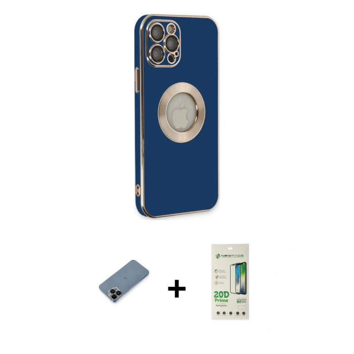 MARSİLYAN™- iPhone 12 Pro Max Kılıf İz Form Serisi - Siyah 20D Premium Cam Ekran Koruyucu + Shine Kamera Lens Koruma Cam - SH