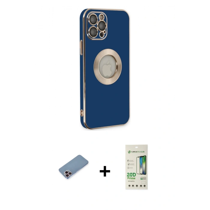 MARSİLYAN™- iPhone 12 Pro Max Kılıf İz Form Serisi - Siyah 20D Premium Cam Ekran Koruyucu + Shine Kamera Lens Koruma Cam - PE
