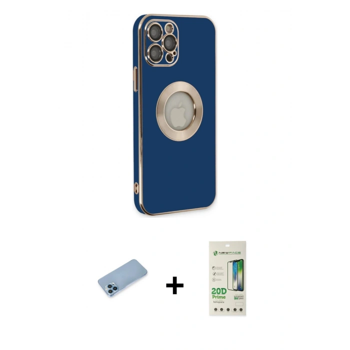 MARSİLYAN™- iPhone 12 Pro Max Kılıf İz Form Serisi - Siyah 20D Premium Cam Ekran Koruyucu + Shine Kamera Lens Koruma Cam - MI
