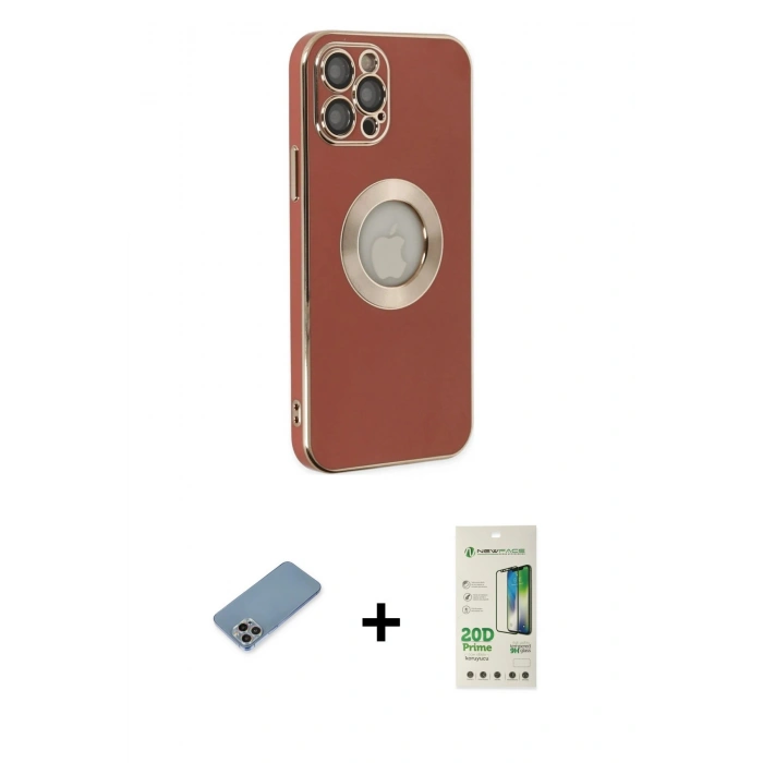 MARSİLYAN™- iPhone 12 Pro Max Kılıf İz Form Serisi - Siyah 20D Premium Cam Ekran Koruyucu + Shine Kamera Lens Koruma Cam - GI
