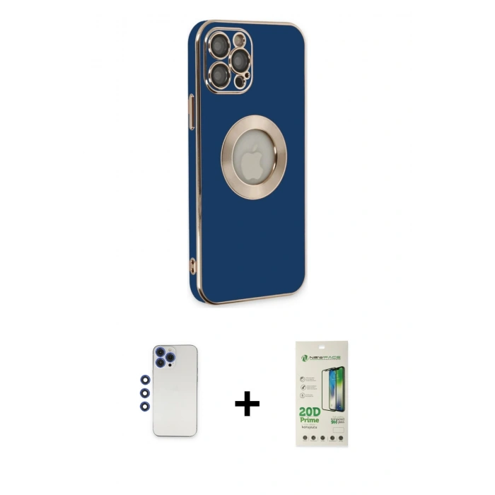 MARSİLYAN™- iPhone 12 Pro Max Kılıf İz Form Serisi - Siyah 20D Premium Cam Ekran Koruyucu + Shine Kamera Lens - LT