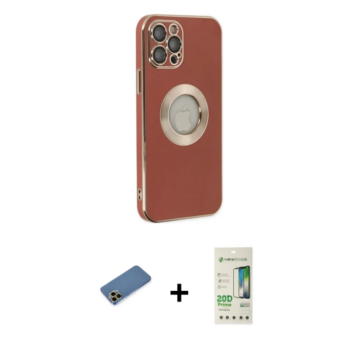 MARSİLYAN™- iPhone 12 Pro Max Kılıf İz Form Serisi - Siyah 20D Premium Cam Ekran Koruyucu + Shine Kamera Lens Koruma Cam - GD