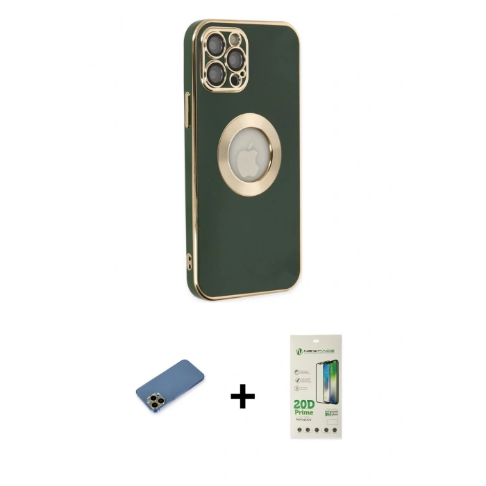 MARSİLYAN™- iPhone 12 Pro Max Kılıf İz Form Serisi - Siyah 20D Premium Cam Ekran Koruyucu + Shine Kamera Lens Koruma Cam - GD