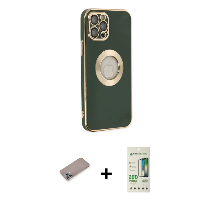 MARSİLYAN™- iPhone 12 Pro Max Kılıf İz Form Serisi - Siyah 20D Premium Cam Ekran Koruyucu + Shine Kamera Lens Koruma Cam - SABE