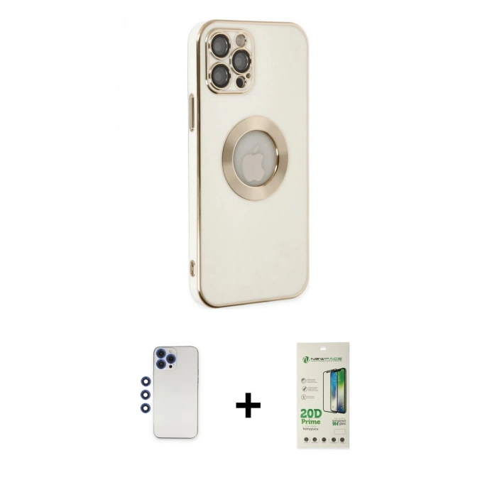 MARSİLYAN™- iPhone 12 Pro Max Kılıf İz Form Serisi - Siyah 20D Premium Cam Ekran Koruyucu + Shine Kamera Lens - LT
