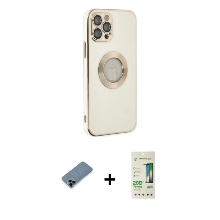 MARSİLYAN™- iPhone 12 Pro Max Kılıf İz Form Serisi - Siyah 20D Premium Cam Ekran Koruyucu + Shine Kamera Lens Koruma Cam - SH