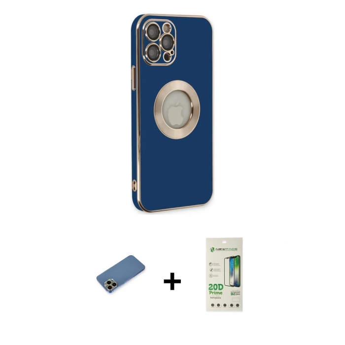 MARSİLYAN™- iPhone 12 Pro Max Kılıf İz Form Serisi - Siyah 20D Premium Cam Ekran Koruyucu + Shine Kamera Lens Koruma Cam - GD