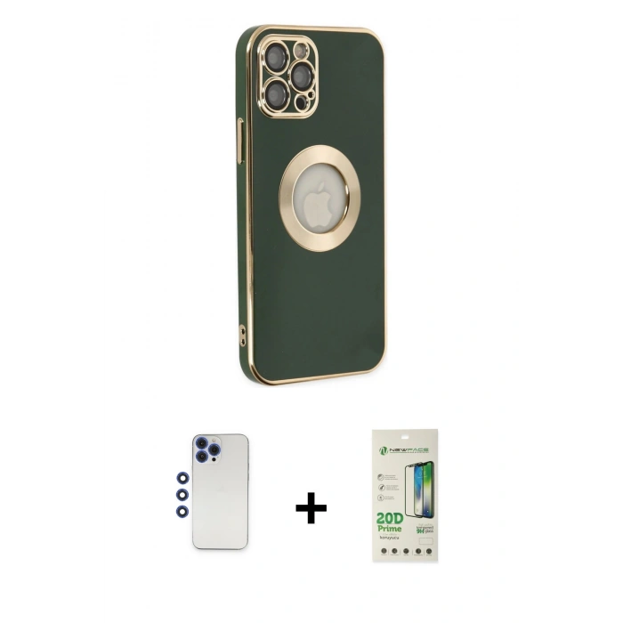 MARSİLYAN™- iPhone 12 Pro Max Kılıf İz Form Serisi - Siyah 20D Premium Cam Ekran Koruyucu + Shine Kamera Lens - LT