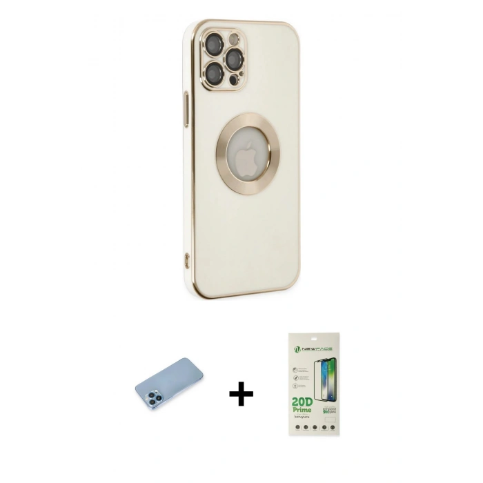 MARSİLYAN™- iPhone 12 Pro Max Kılıf İz Form Serisi - Siyah 20D Premium Cam Ekran Koruyucu + Shine Kamera Lens Koruma Cam - MI