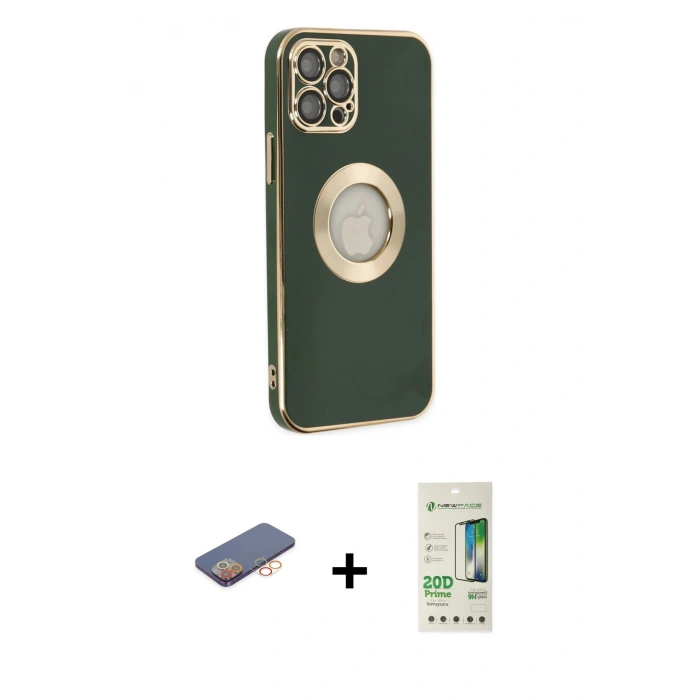 MARSİLYAN™- iPhone 12 Pro Max Kılıf İz Form Serisi - Siyah 20D Premium Cam Ekran Koruyucu + Turuncu Renkli Kamera Lens Koruma Cam