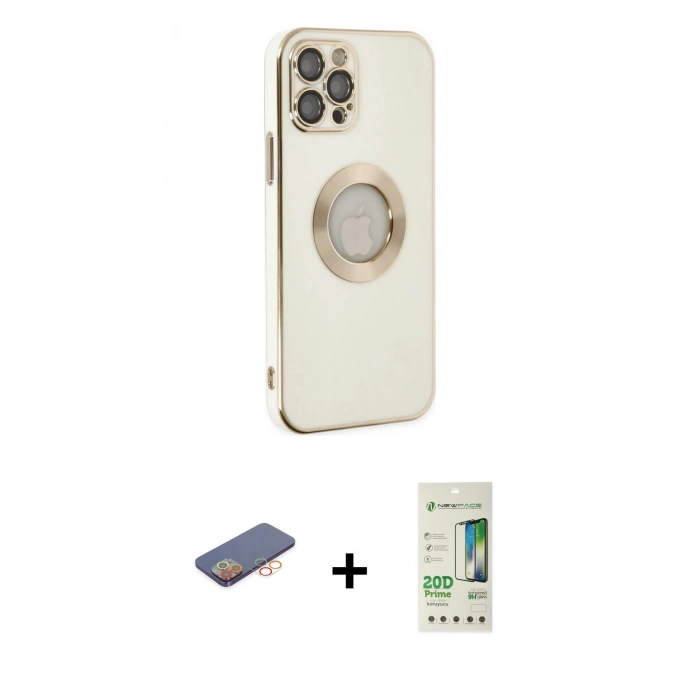 MARSİLYAN™- iPhone 12 Pro Max Kılıf İz Form Serisi - Siyah 20D Premium Cam Ekran Koruyucu + Turuncu Renkli Kamera Lens Koruma Cam