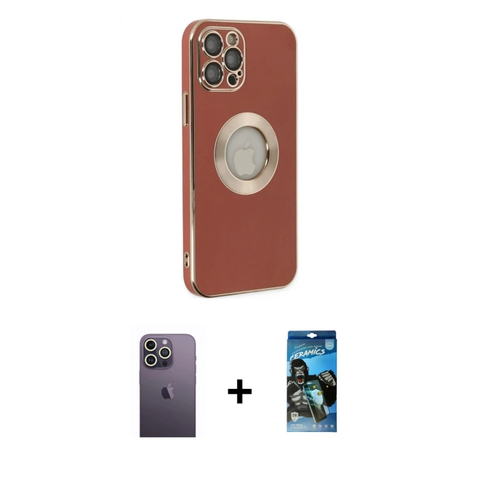 MARSİLYAN™- iPhone 12 Pro Max Kılıf İz Form Serisi - Siyah 34D Izgaralı Cam + Neon Fosforlu Kamera Lens - BZ