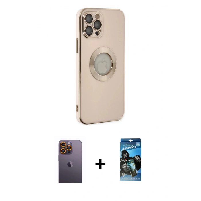 MARSİLYAN™- iPhone 12 Pro Max Kılıf İz Form Serisi - Siyah 34D Izgaralı Cam + Neon Fosforlu Kamera Lens - SI