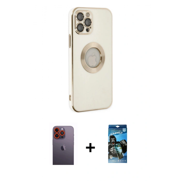 MARSİLYAN™- iPhone 12 Pro Max Kılıf İz Form Serisi - Siyah 34D Izgaralı Cam + Neon Fosforlu Kamera Lens - TU