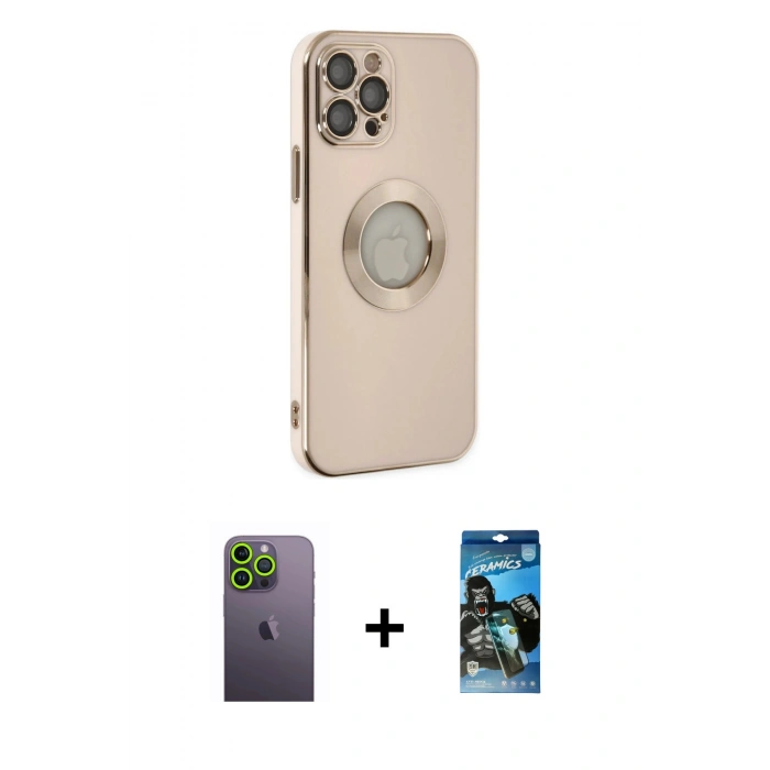MARSİLYAN™- iPhone 12 Pro Max Kılıf İz Form Serisi - Siyah 34D Izgaralı Cam + Neon Fosforlu Kamera Lens - YL