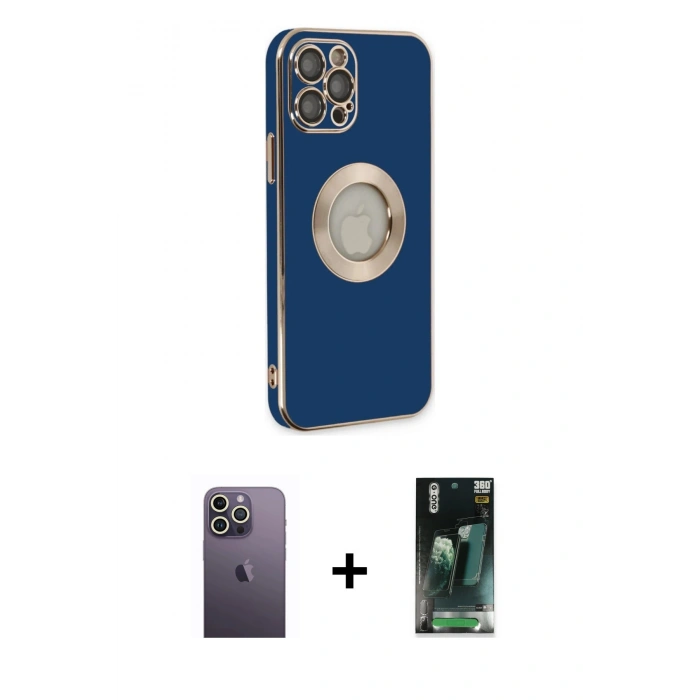 MARSİLYAN™- iPhone 12 Pro Max Kılıf İz Form Serisi - Siyah 360 Mat Full Body Arka Koruyucu + Neon Fosforlu Kamera Lens - BZ