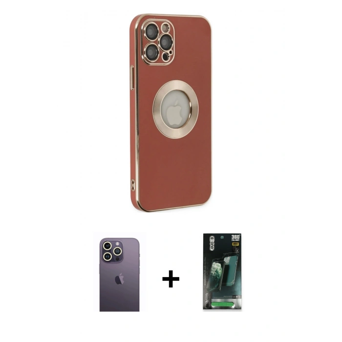 MARSİLYAN™- iPhone 12 Pro Max Kılıf İz Form Serisi - Siyah 360 Mat Full Body Arka Koruyucu + Neon Fosforlu Kamera Lens - BZ