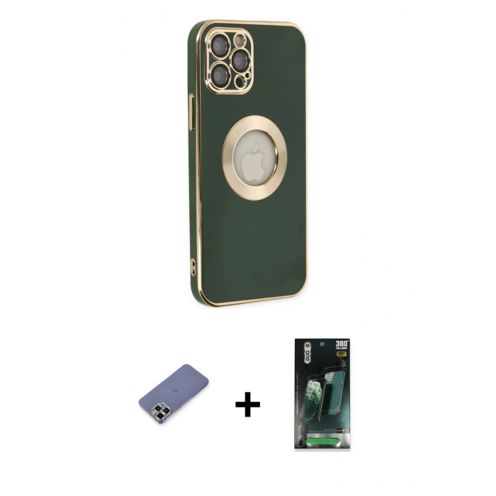 MARSİLYAN™- iPhone 12 Pro Max Kılıf İz Form Serisi - Siyah 360 Mat Full Body Arka Koruyucu + Metal Kamera Lens Koruma Cam - GD