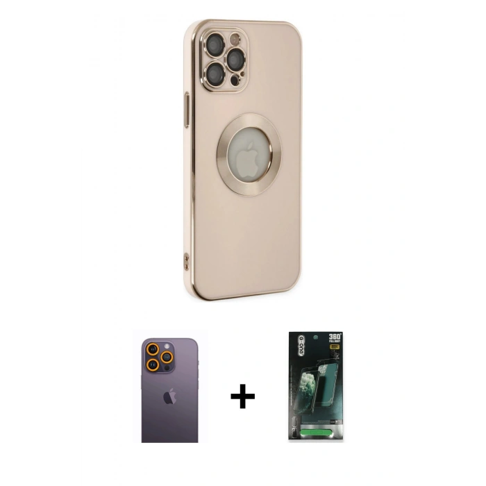 MARSİLYAN™- iPhone 12 Pro Max Kılıf İz Form Serisi - Siyah 360 Mat Full Body Arka Koruyucu + Neon Fosforlu Kamera Lens - SI