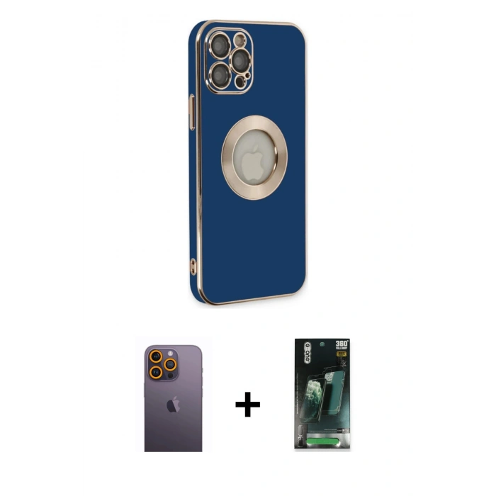 MARSİLYAN™- iPhone 12 Pro Max Kılıf İz Form Serisi - Siyah 360 Mat Full Body Arka Koruyucu + Neon Fosforlu Kamera Lens - SI
