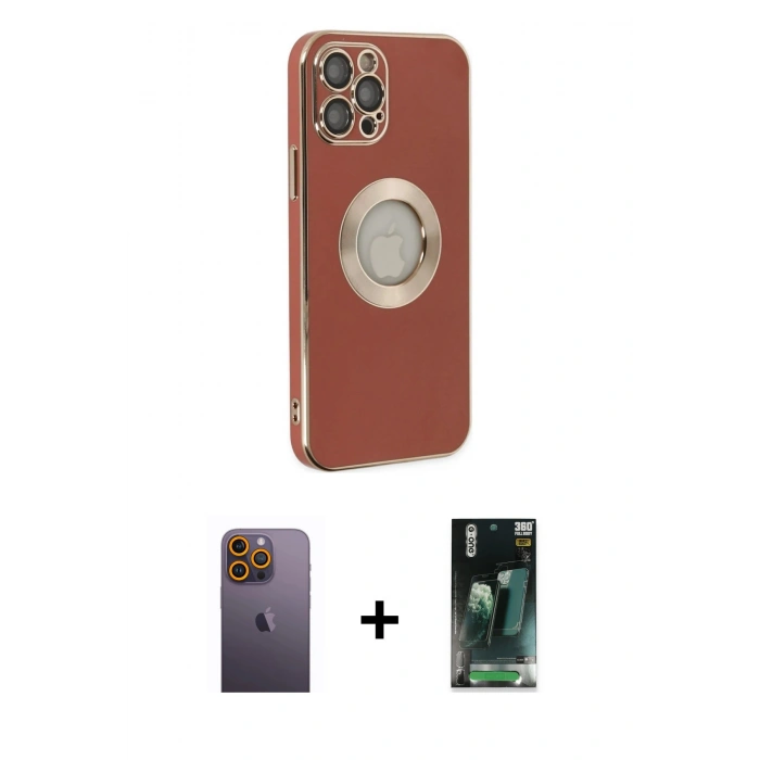 MARSİLYAN™- iPhone 12 Pro Max Kılıf İz Form Serisi - Siyah 360 Mat Full Body Arka Koruyucu + Neon Fosforlu Kamera Lens - SI