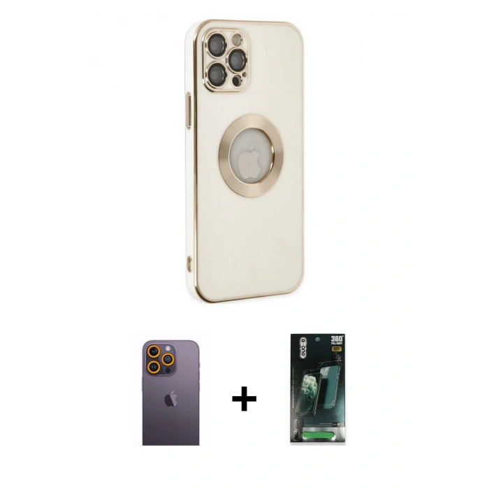 MARSİLYAN™- iPhone 12 Pro Max Kılıf İz Form Serisi - Siyah 360 Mat Full Body Arka Koruyucu + Neon Fosforlu Kamera Lens - SI