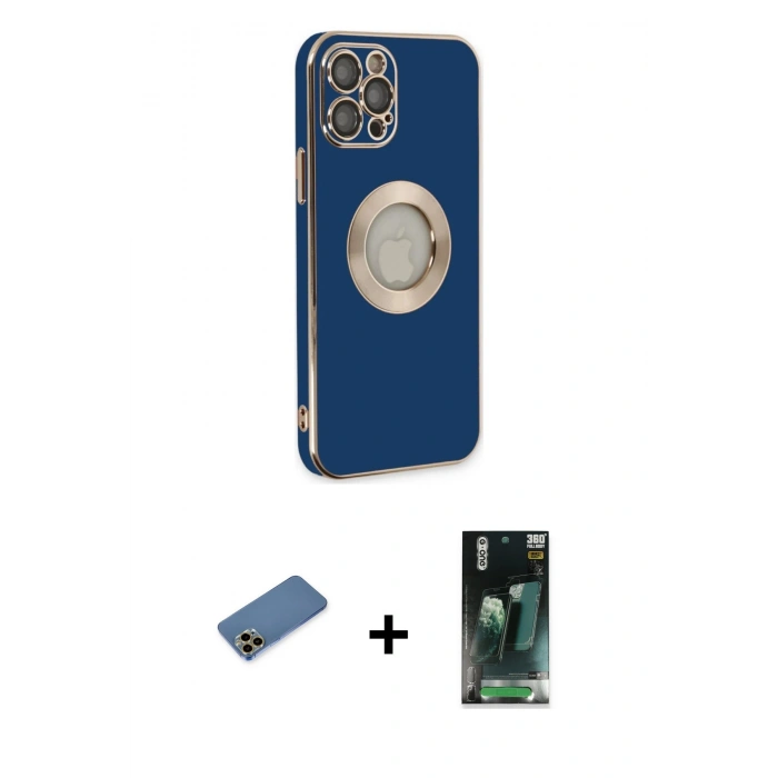MARSİLYAN™- iPhone 12 Pro Max Kılıf İz Form Serisi - Siyah 360 Mat Full Body Arka Koruyucu + Shine Kamera Lens Koruma Cam - GD