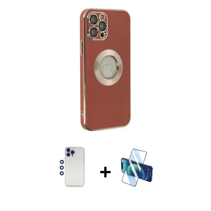 MARSİLYAN™- iPhone 12 Pro Max Kılıf İz Form Serisi - Siyah 3D Antistatik Cam Ekran Koruyucu + Shine Kamera Lens - LT